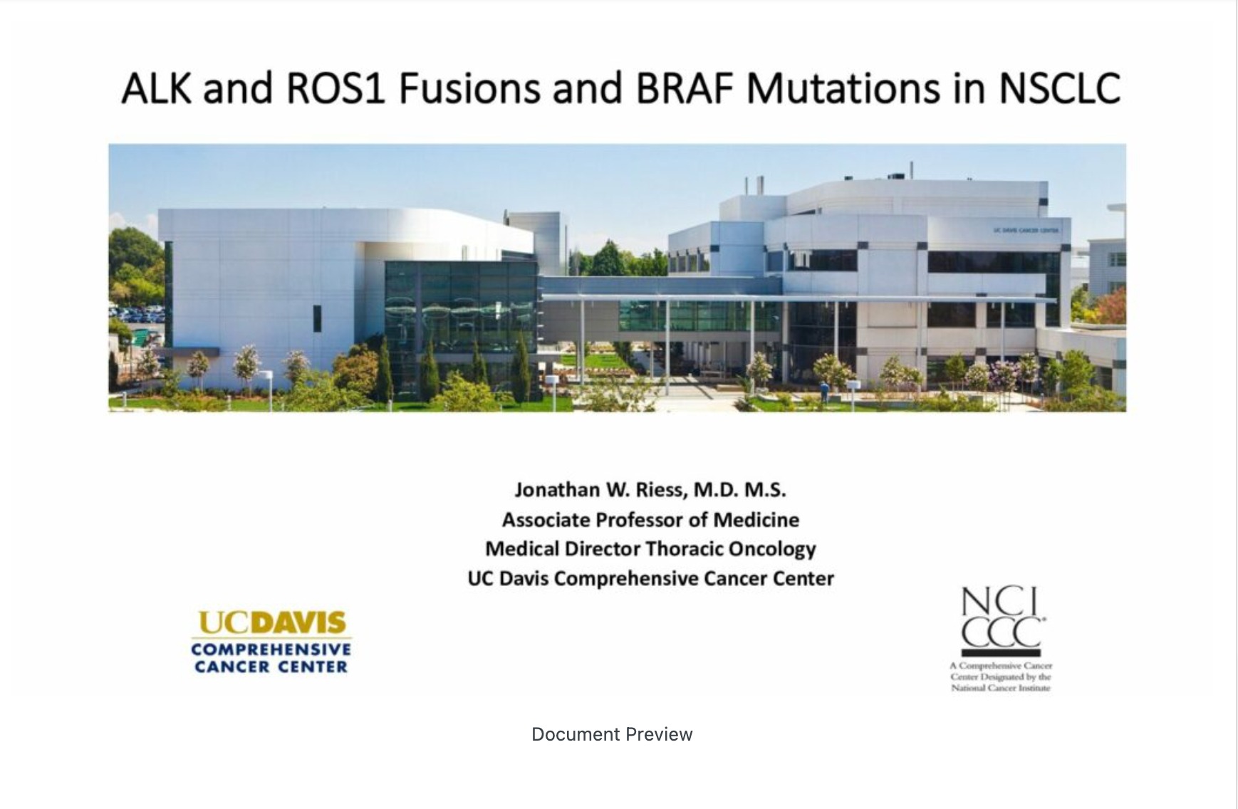 ALK, ROS1 & BRAF Mutations in NSCLC