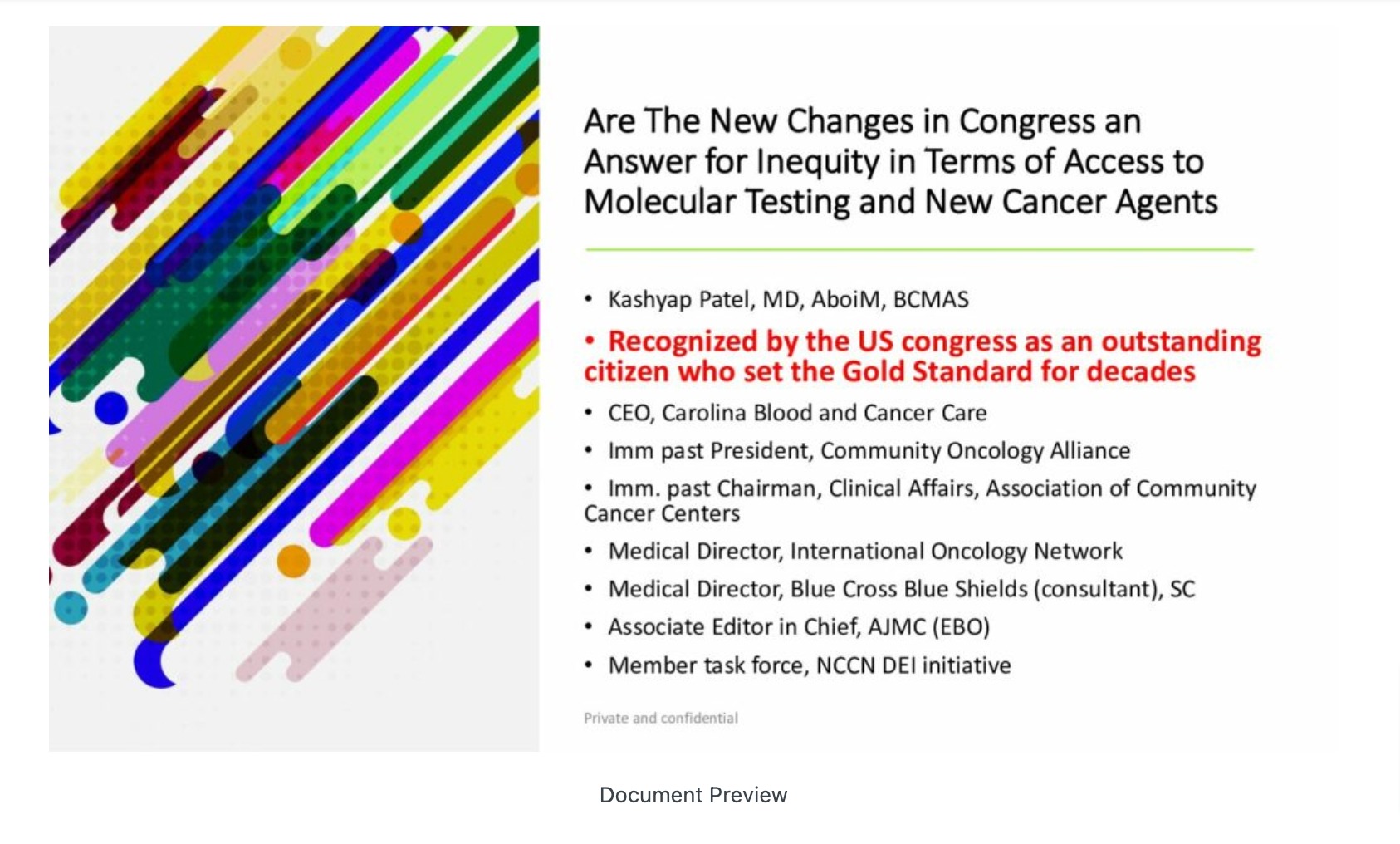 Are The New Changes in Congress an Answer for Inequity in Terms of Access to Molecular Testing and New Cancer Agents?