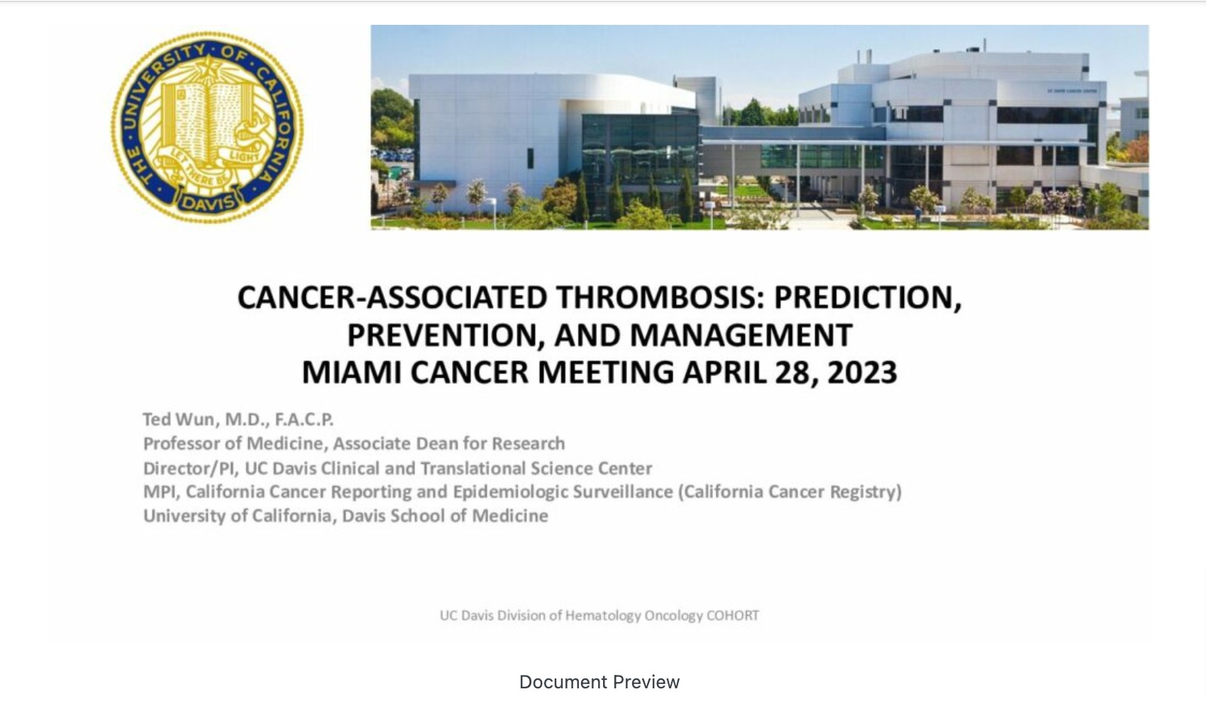 Cancer and Thrombosis: State-of-the-Art Management