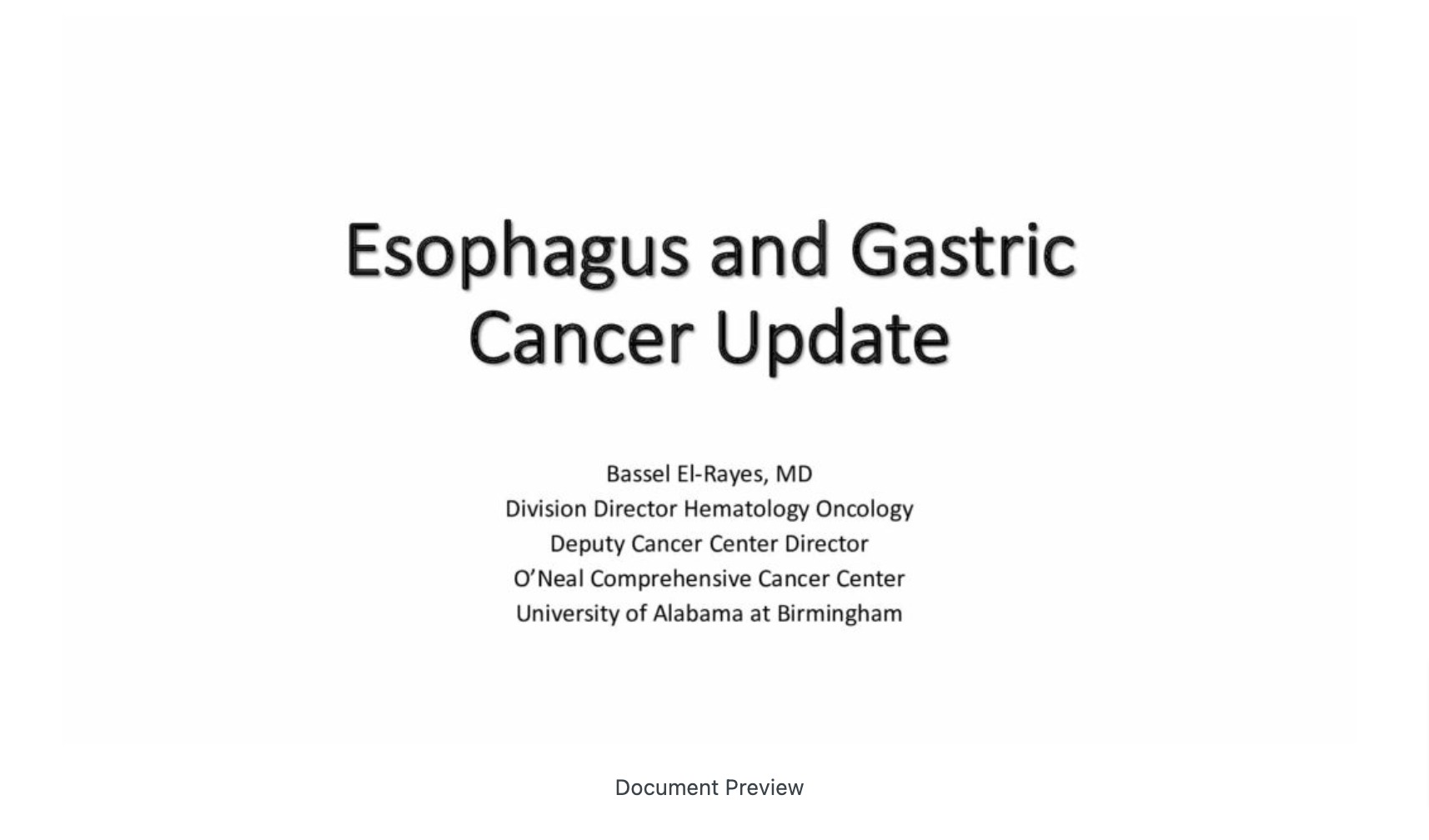 Esophagus and Gastric Cancer Update