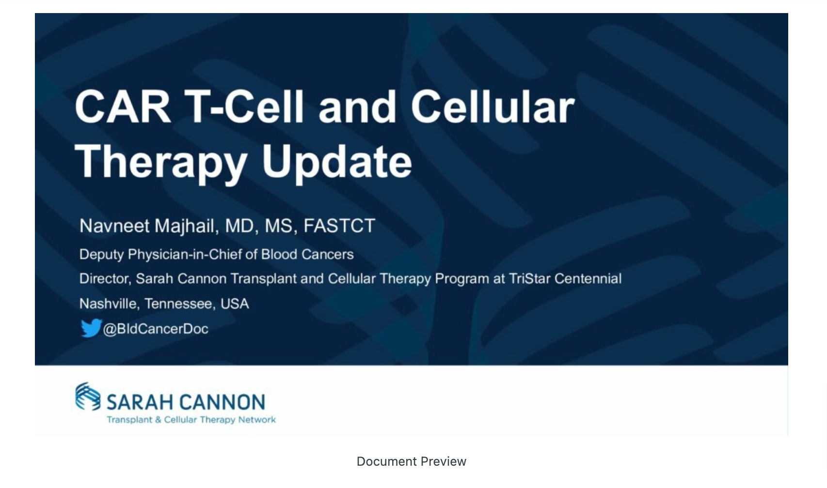 Keynote Lecture: CAR-T Cell and Cellular Therapy Update