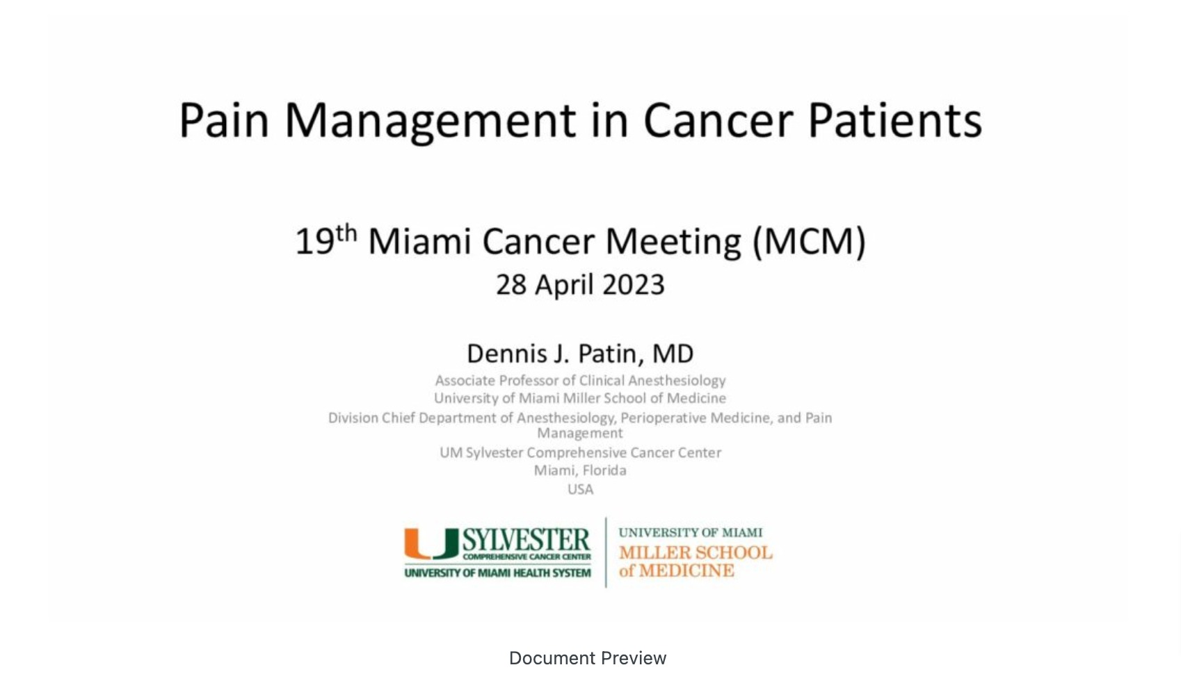 Pain Management  in Cancer Patients