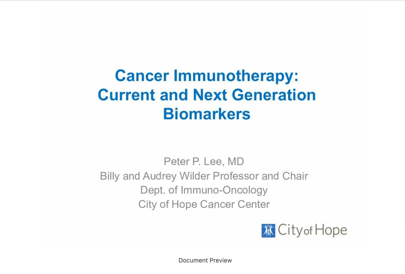 The Future of Biomarkers of Immunotherapy in Cancer