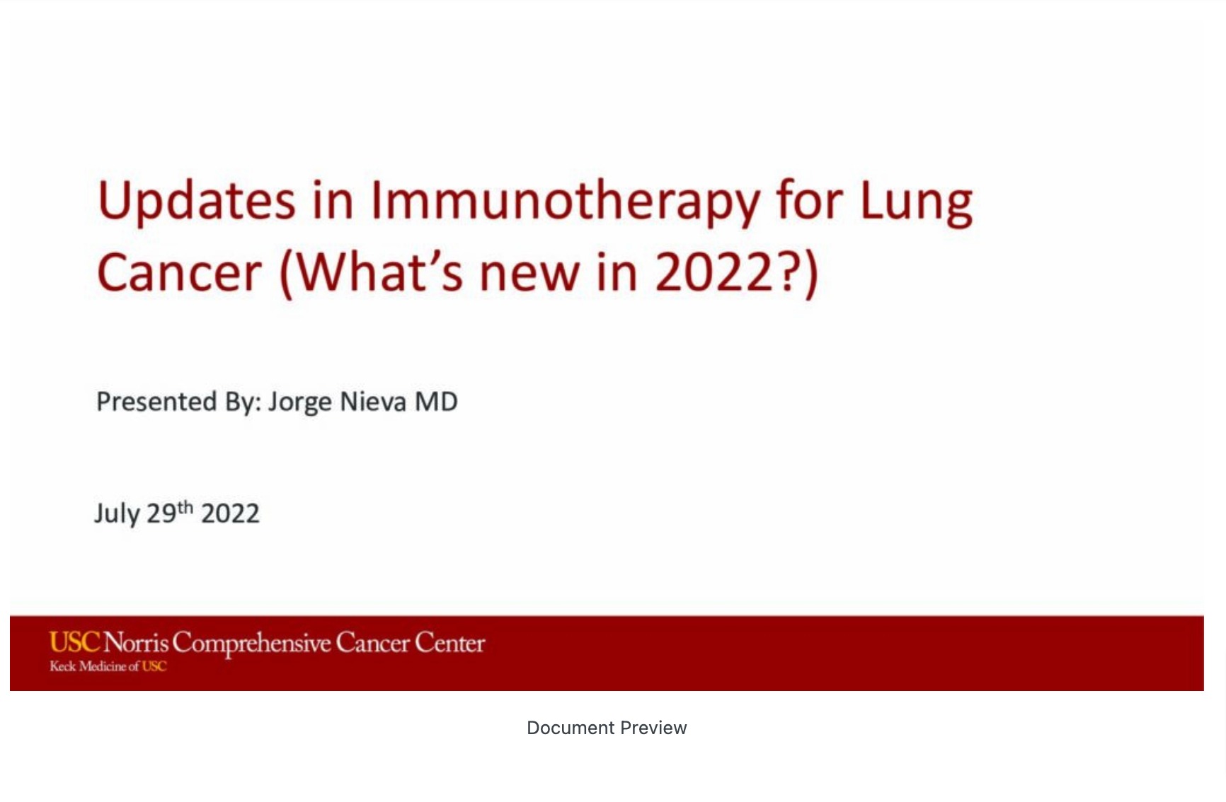 Updates in Immunotherapy for Lung Cancer