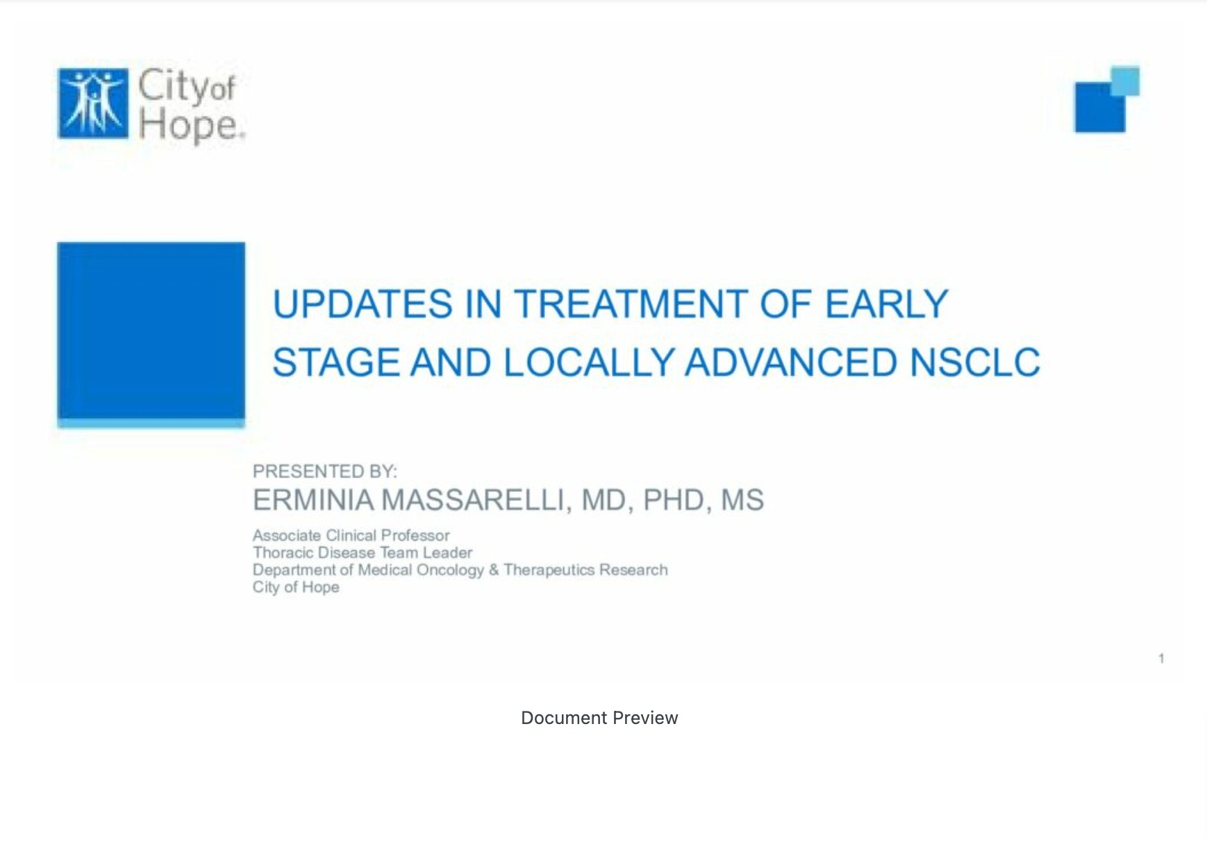 Updates in Treatment of Early Stage and Locally Advanced NSCLC