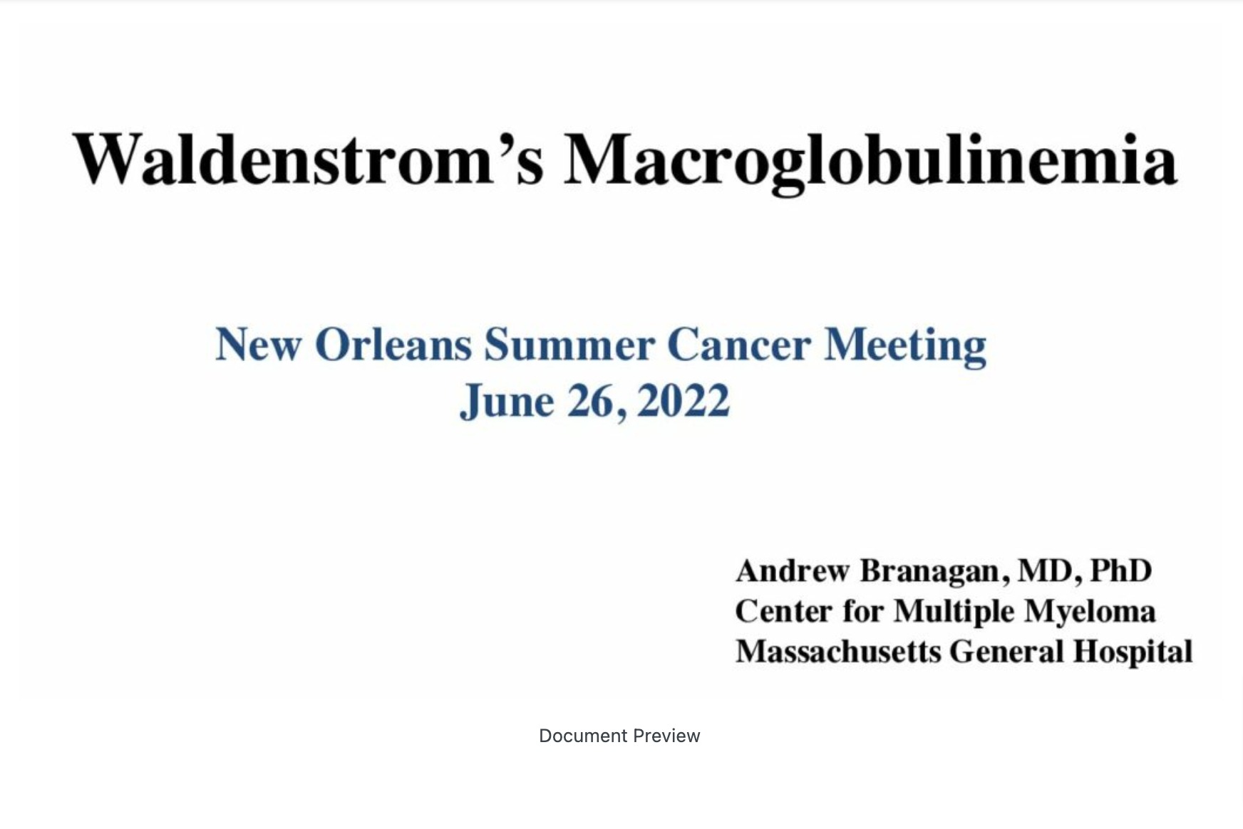 Waldenstrom’s Macroglobulinemia