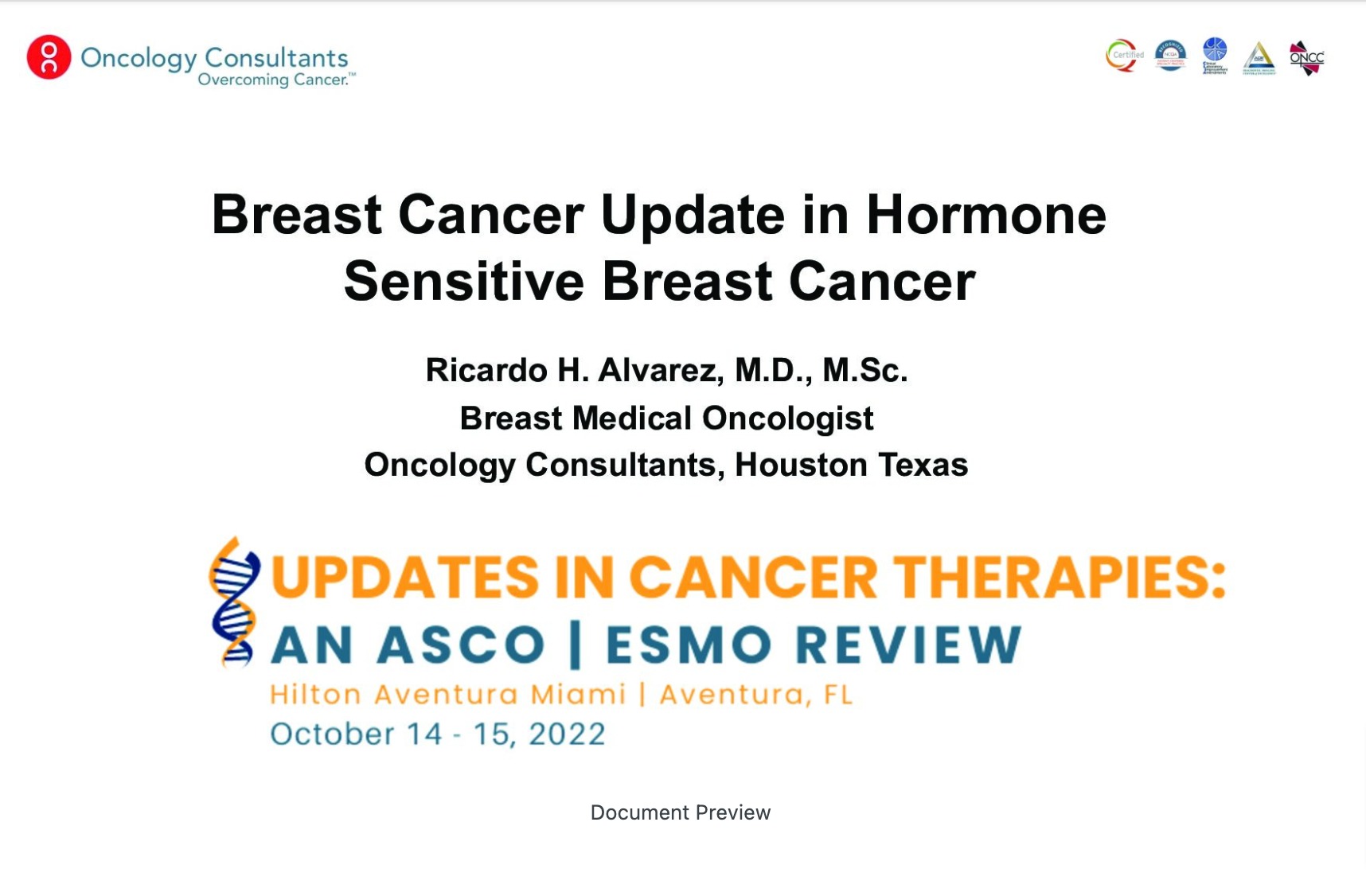 Breast Cancer Update in Hormone Sensitive Breast Cancer