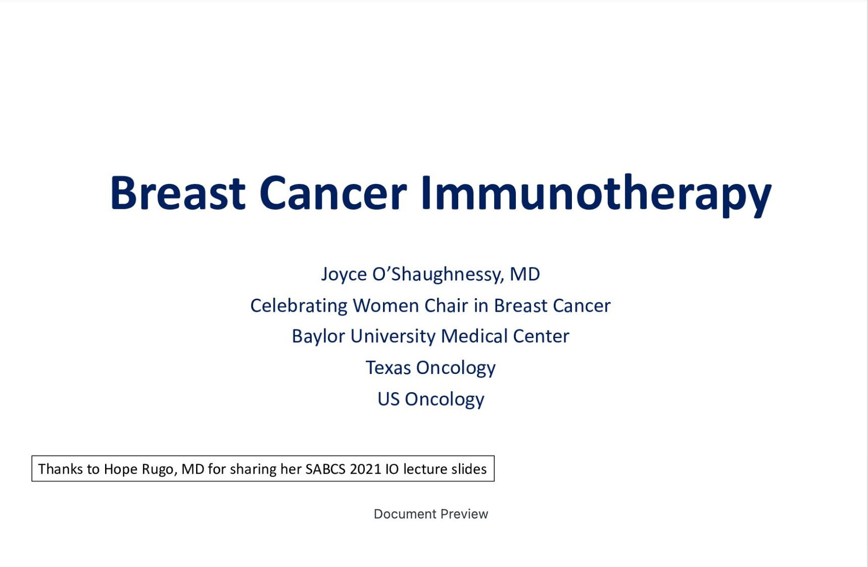 Immunotherapy in Breast Cancer