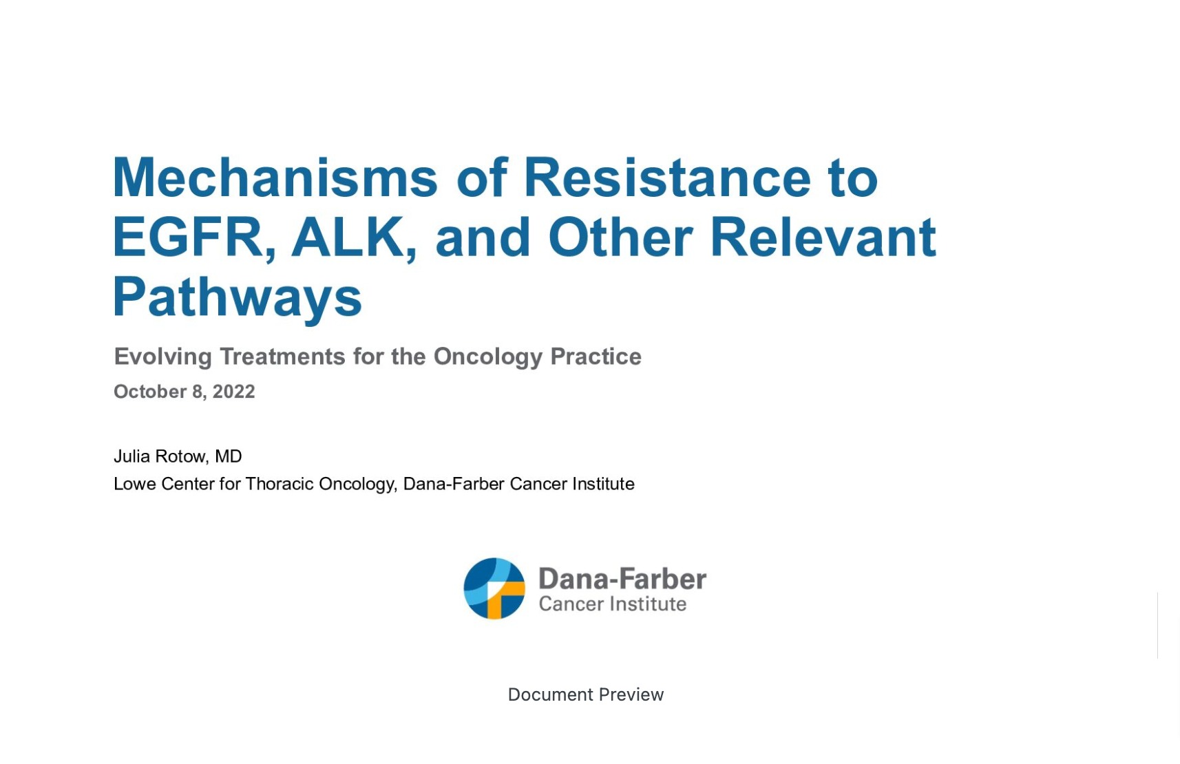 Mechanism of Resistance to EGFR-ALK & Other Relevant Pathways