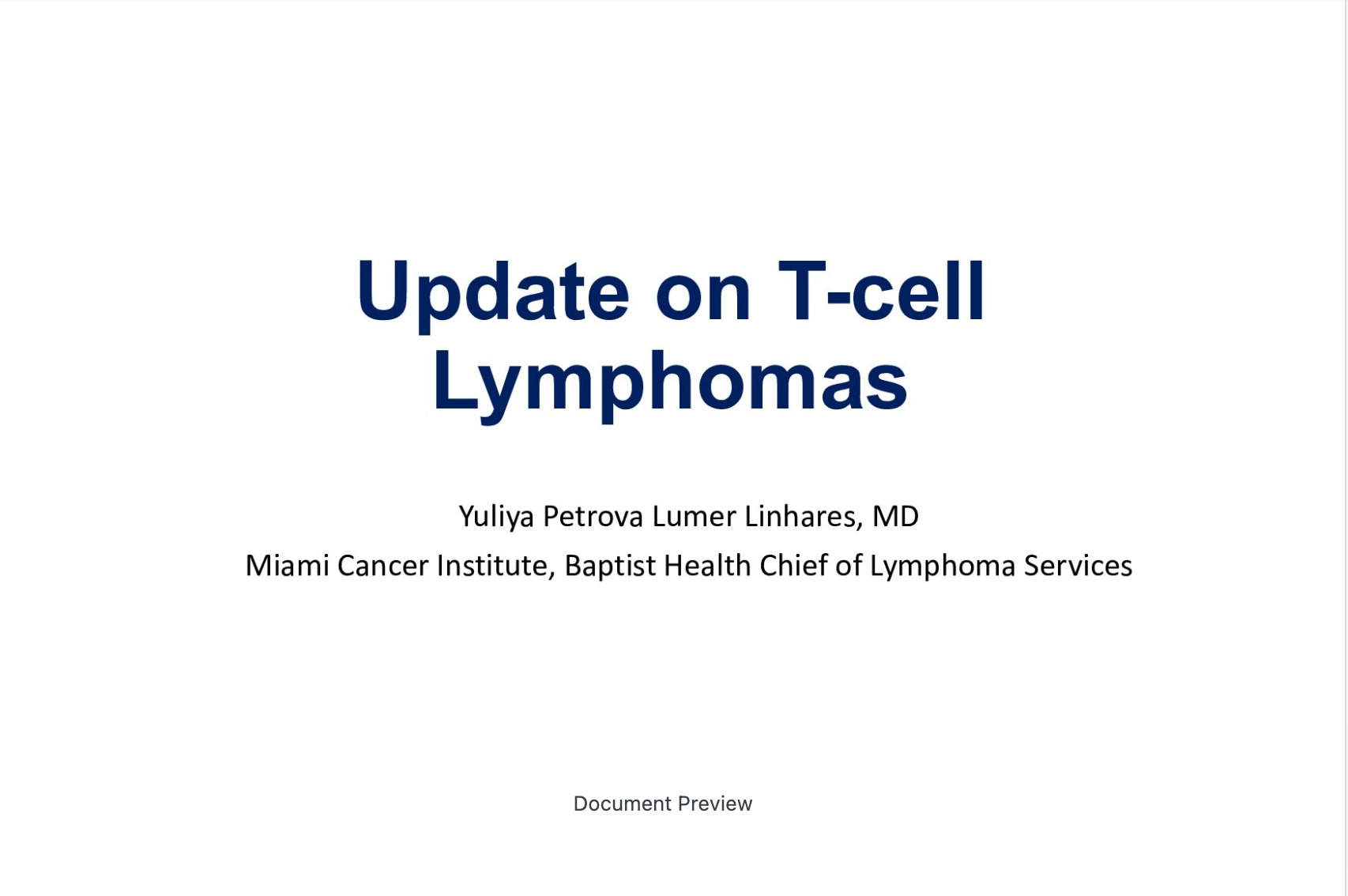 Update on T-cell Lymphomas