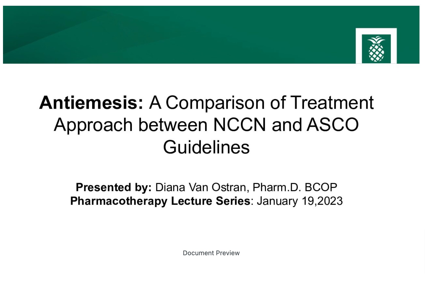 Antiemesis: A comparison of Treatment Approach between NCCN and ASCO Guidelines