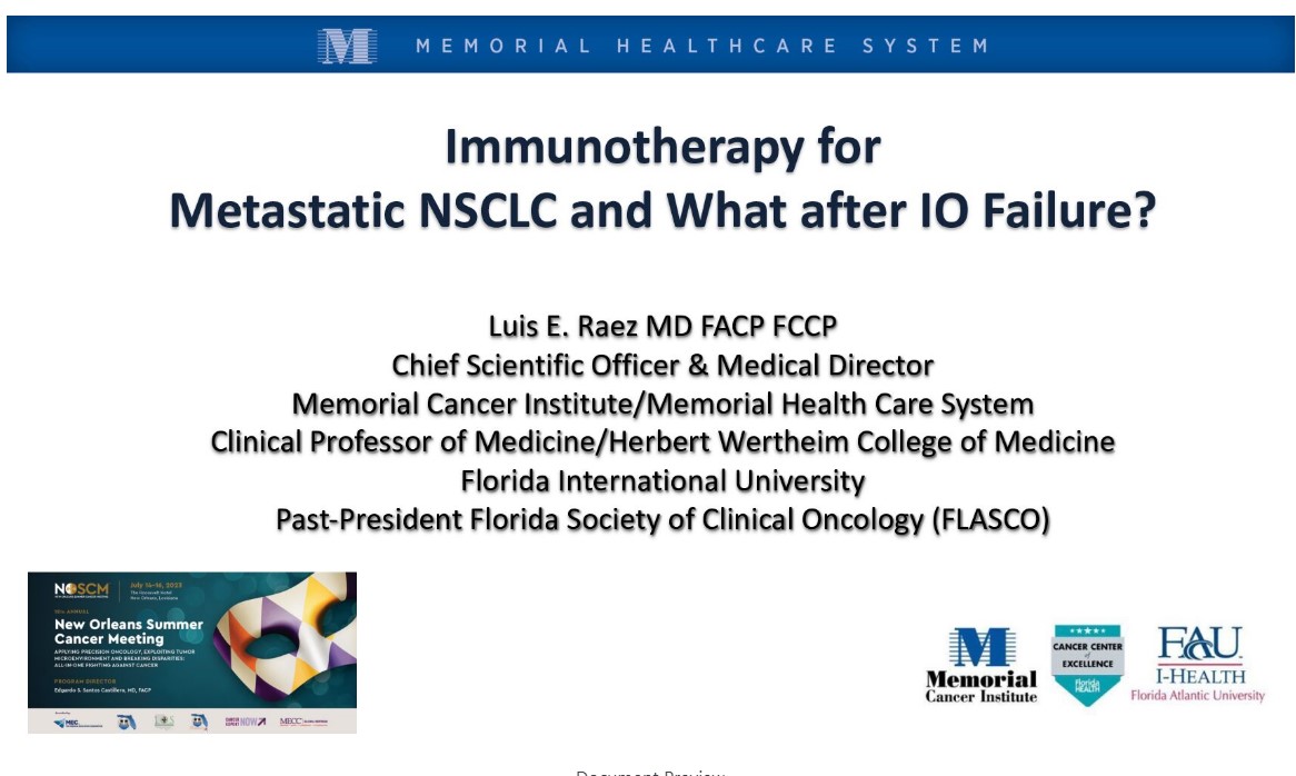 Immunotherapy in Advanced/Metastatic NSCLC and What After IO Failures?