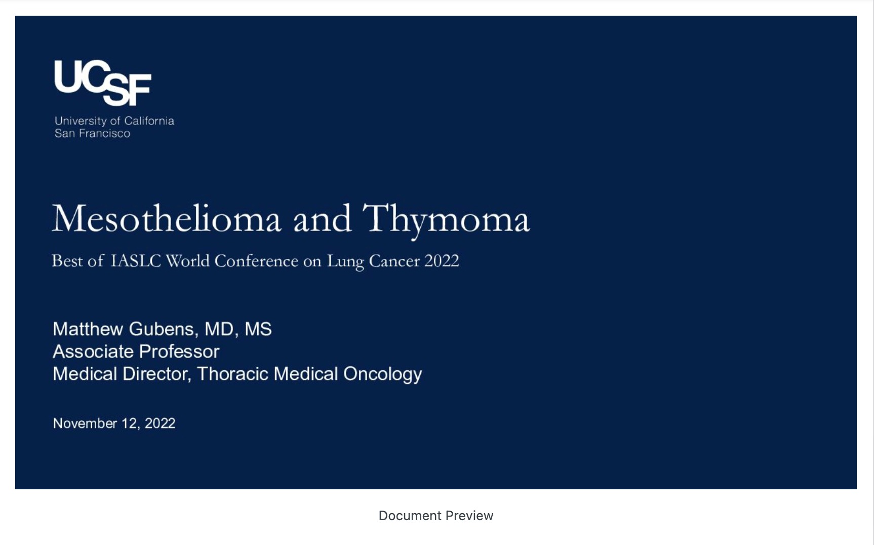 Mesothelioma and Thymoma – Limited and Advanced Stage