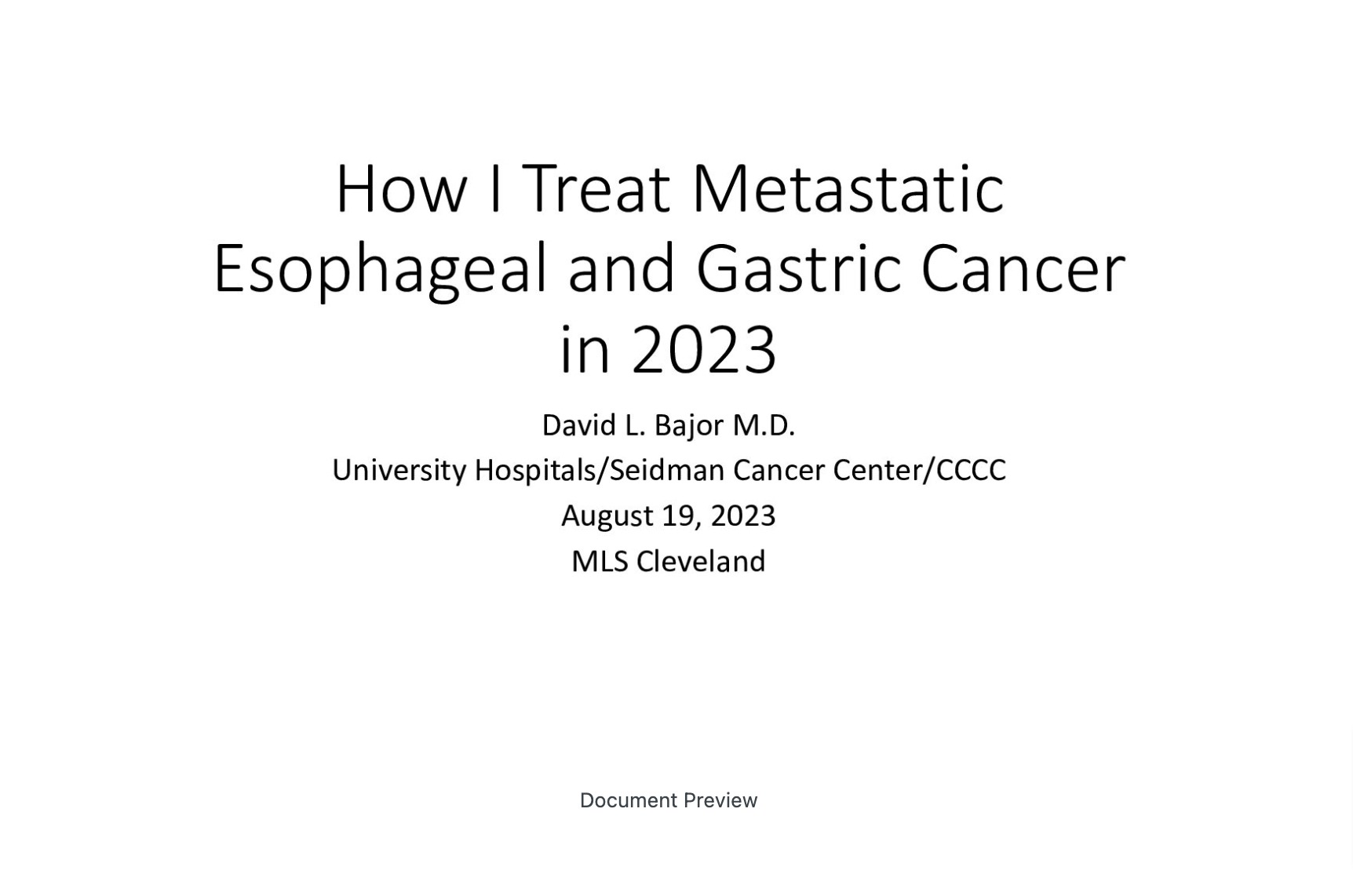 How I Treat Metastatic Esophageal and Gastric Cancer in 2023