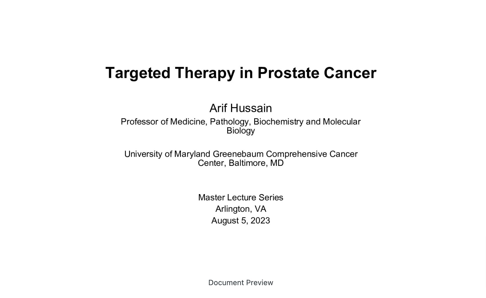 Targeted Therapy for Prostate Cancer