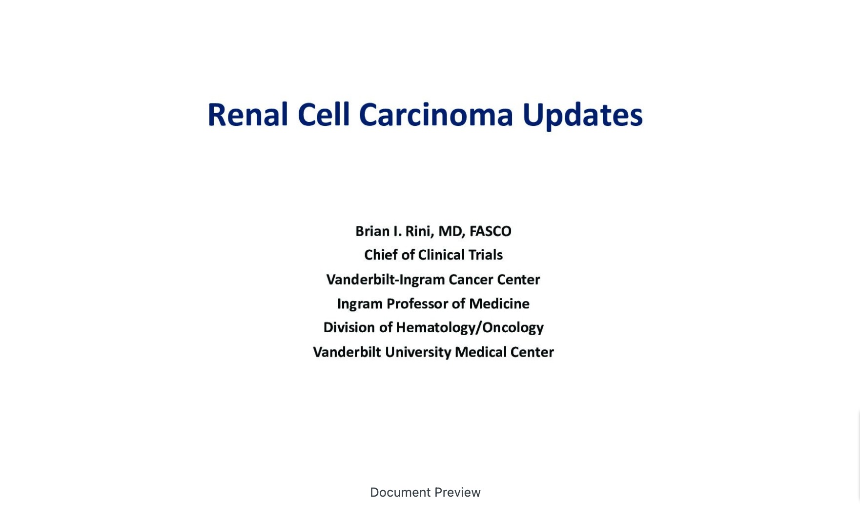 Renal Cell Cancer Updates