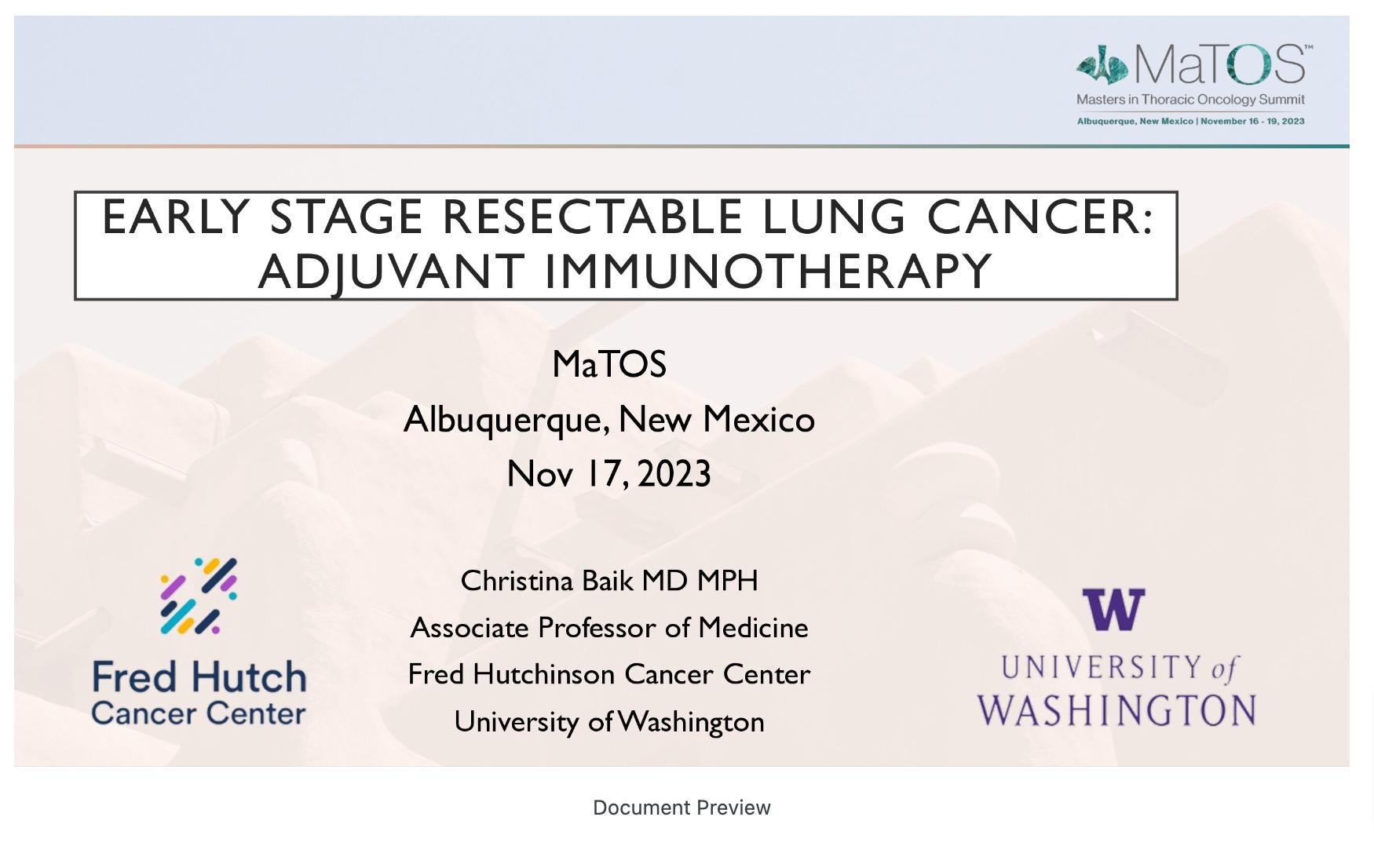 Adjuvant Immunotherapy Position