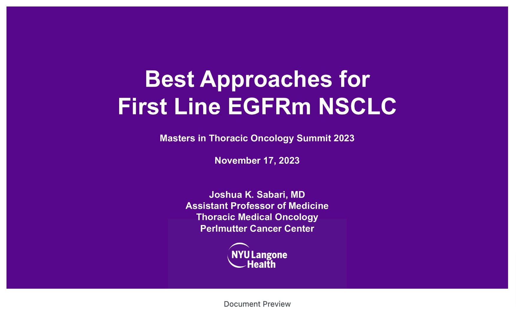 Best Approaches for First Line EGFR Mutant NSCLC