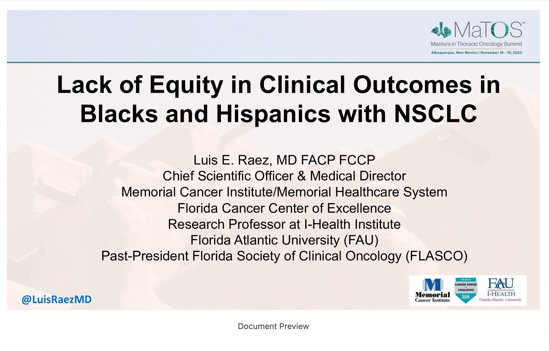 Lack of Equity in Clinical Outcomes in African American and Hispanics with NSCLC