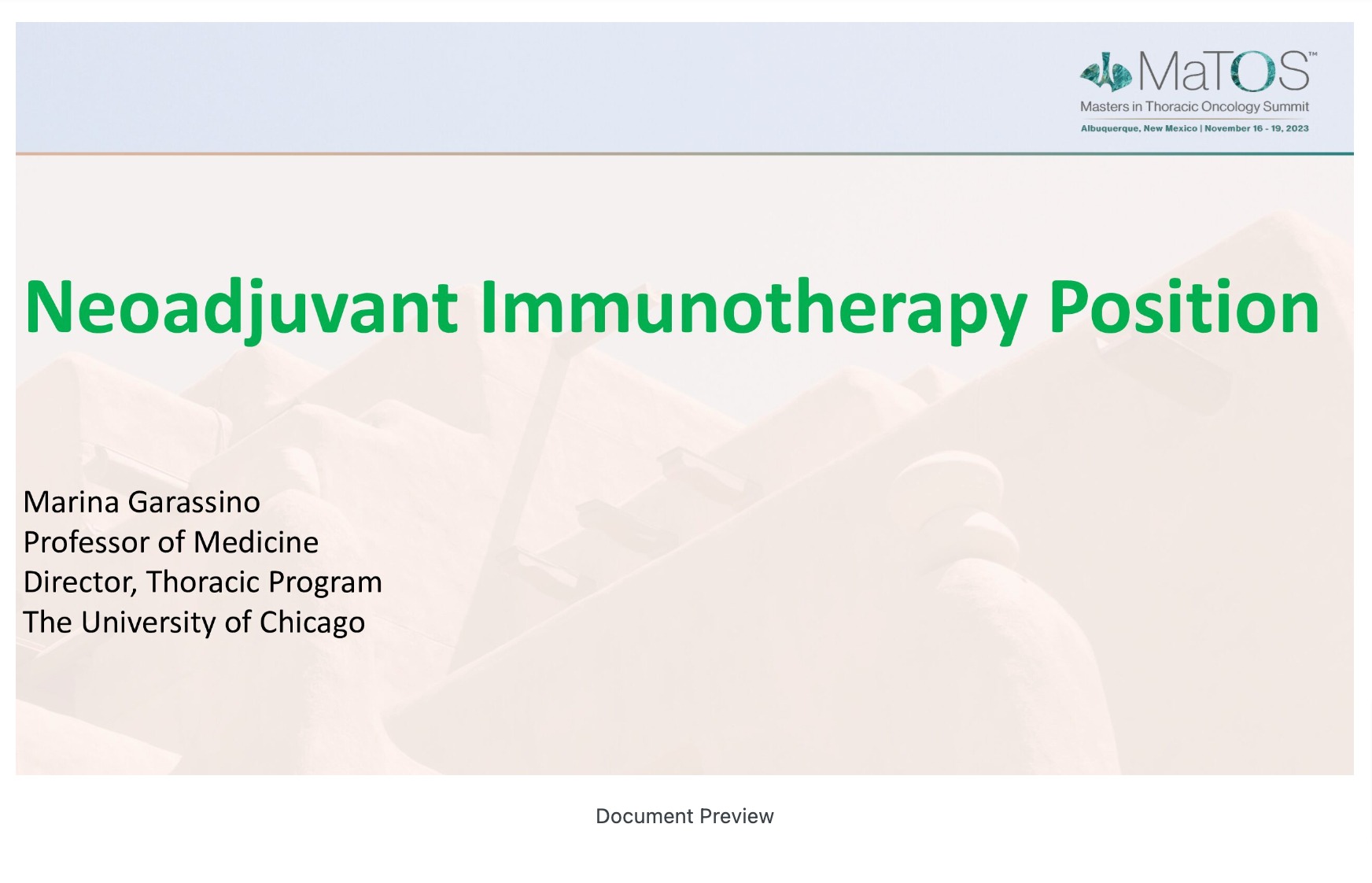 Neoadjuvant Immunotherapy Position