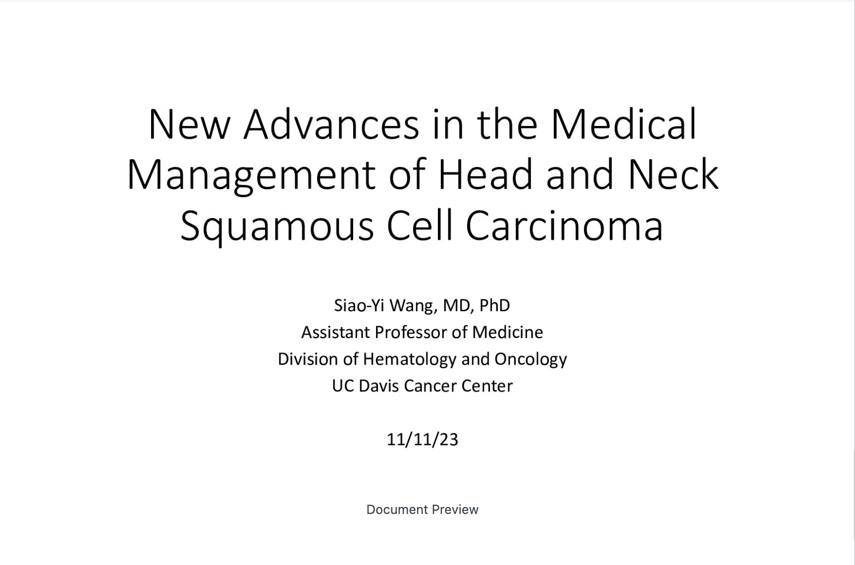 New Advances in the Medical Management of Head and Neck Cancers