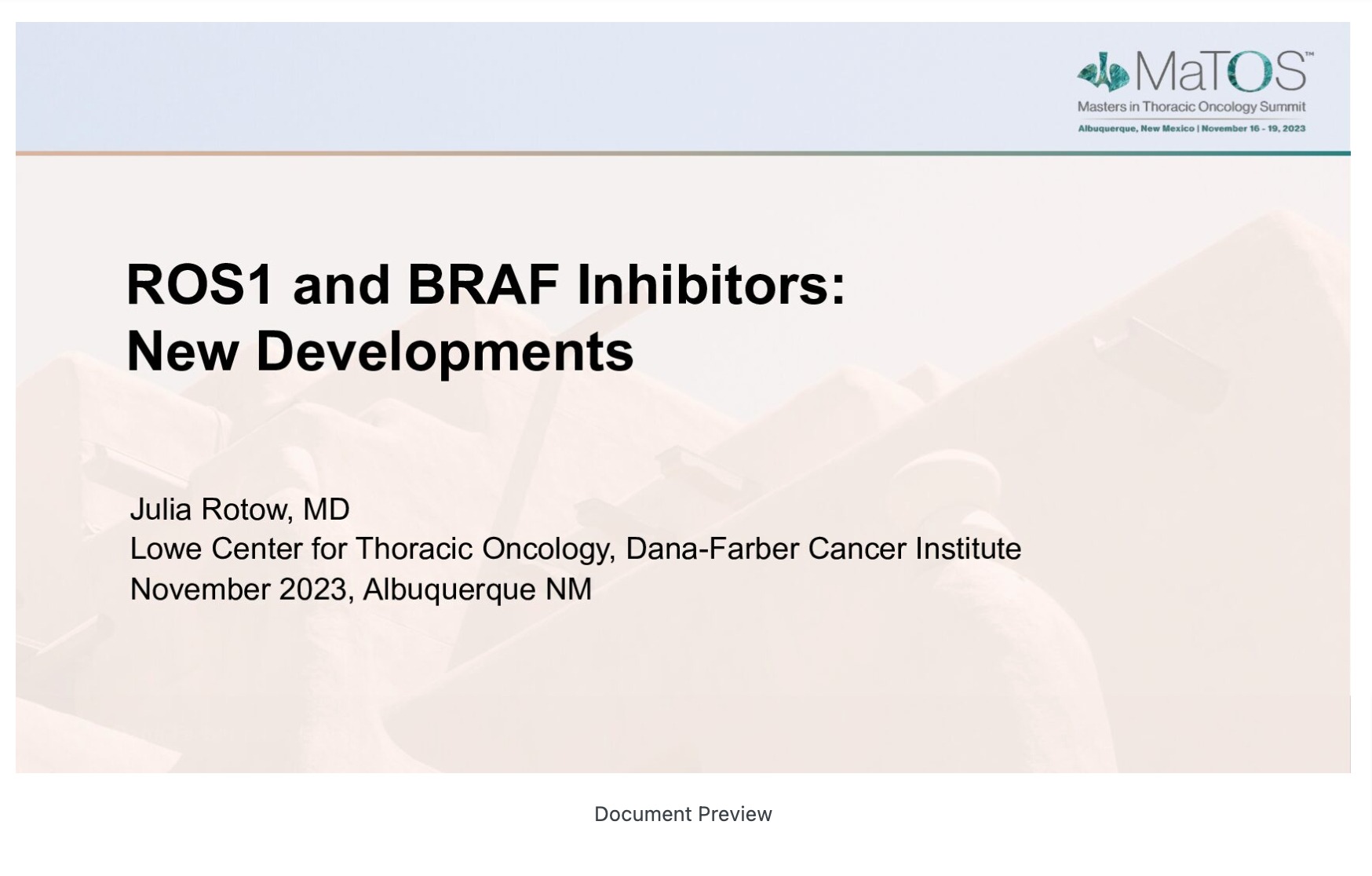 ROS-1 & B-Raf Inhibitors: New Developments