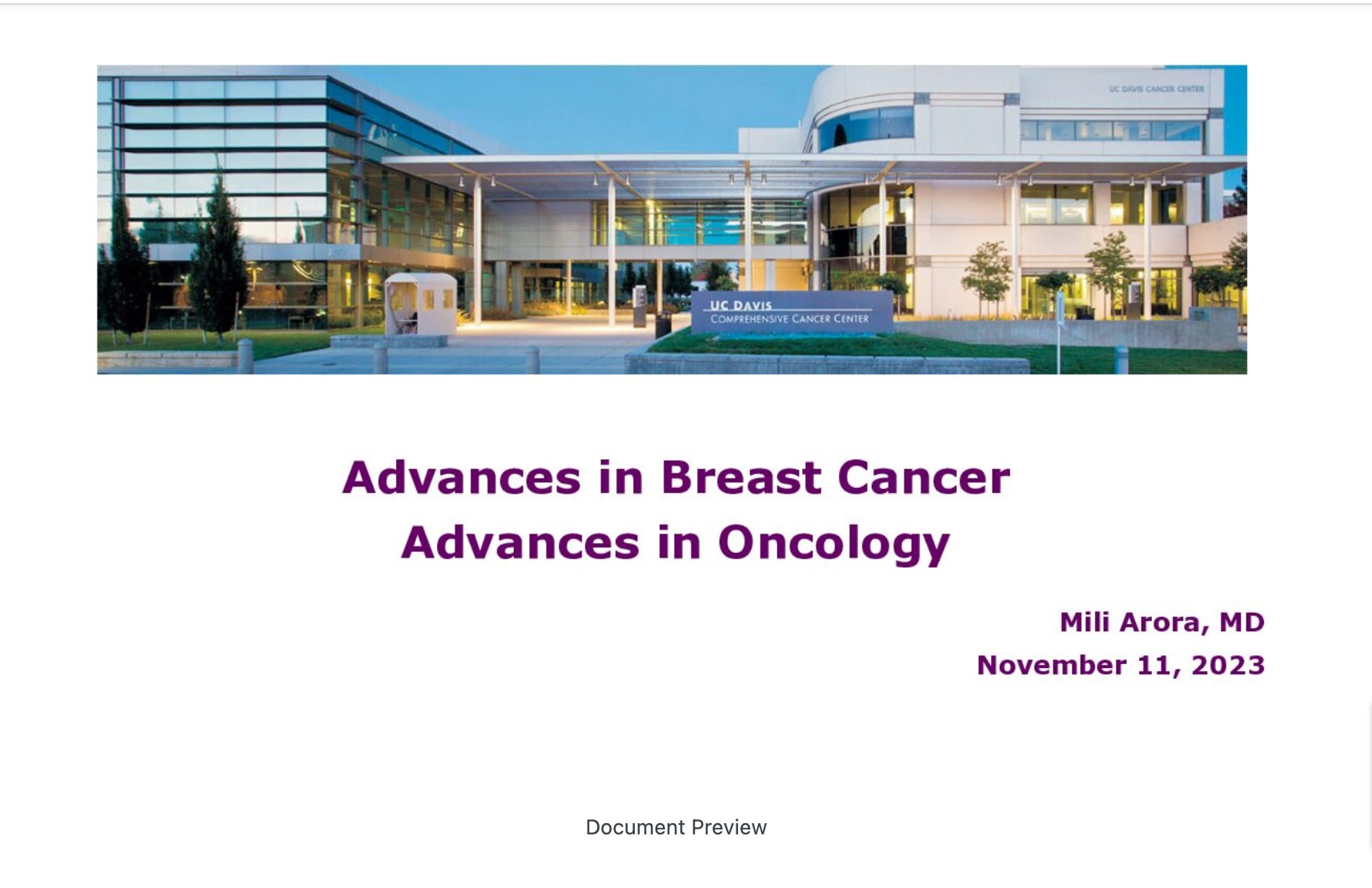 Recent Advances in Breast Cancer