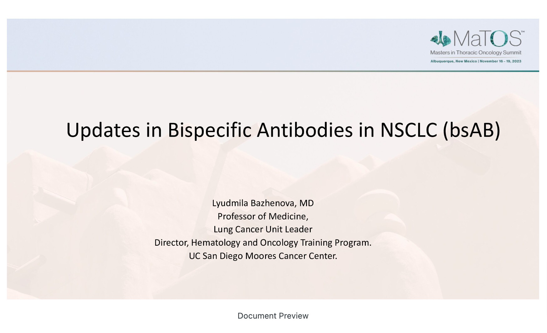 Updates in Bispecific Antibodies in NSCLC