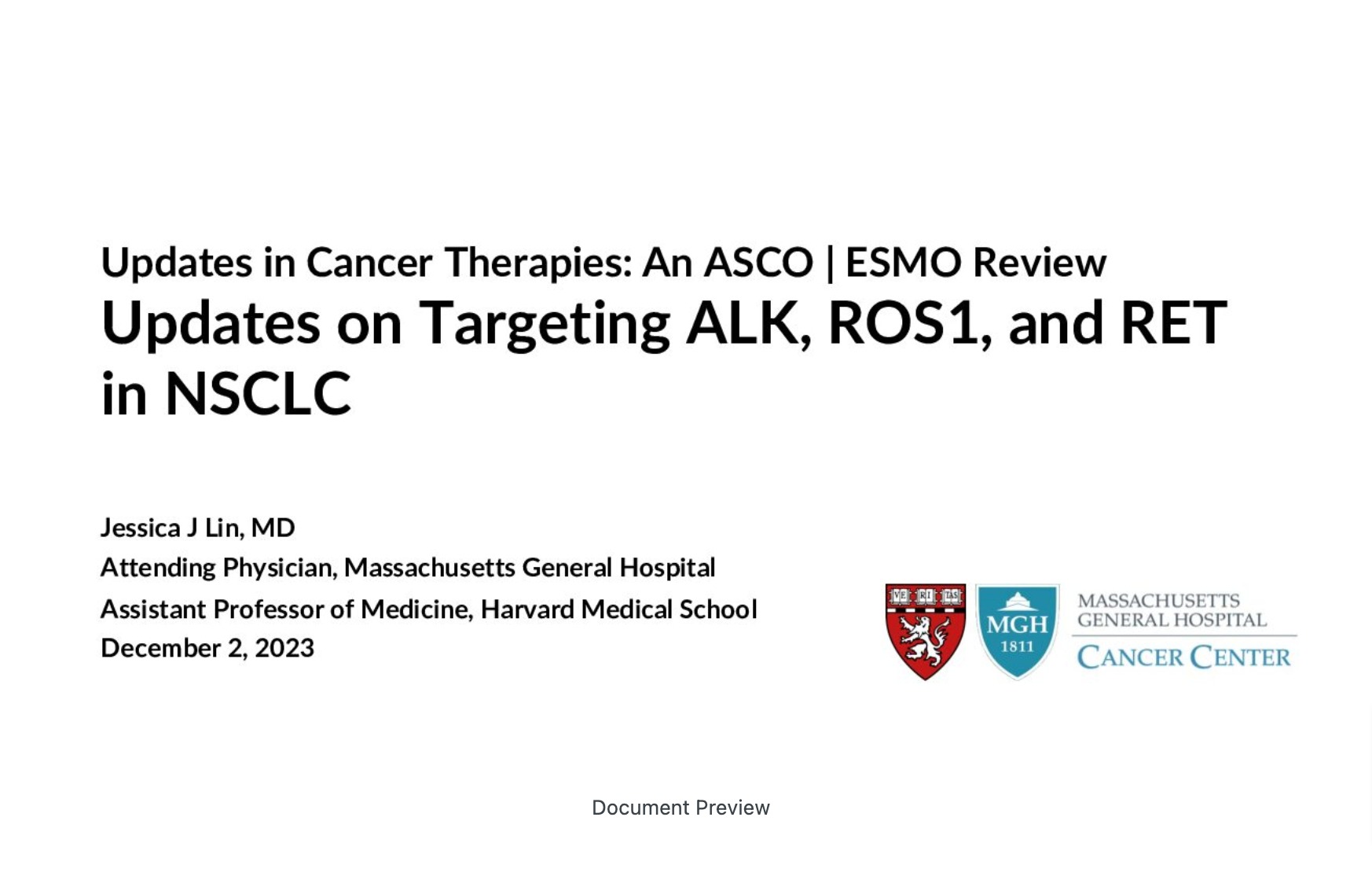 Updates on Targeting ALK, ROS1 ,and RET in NSCLC